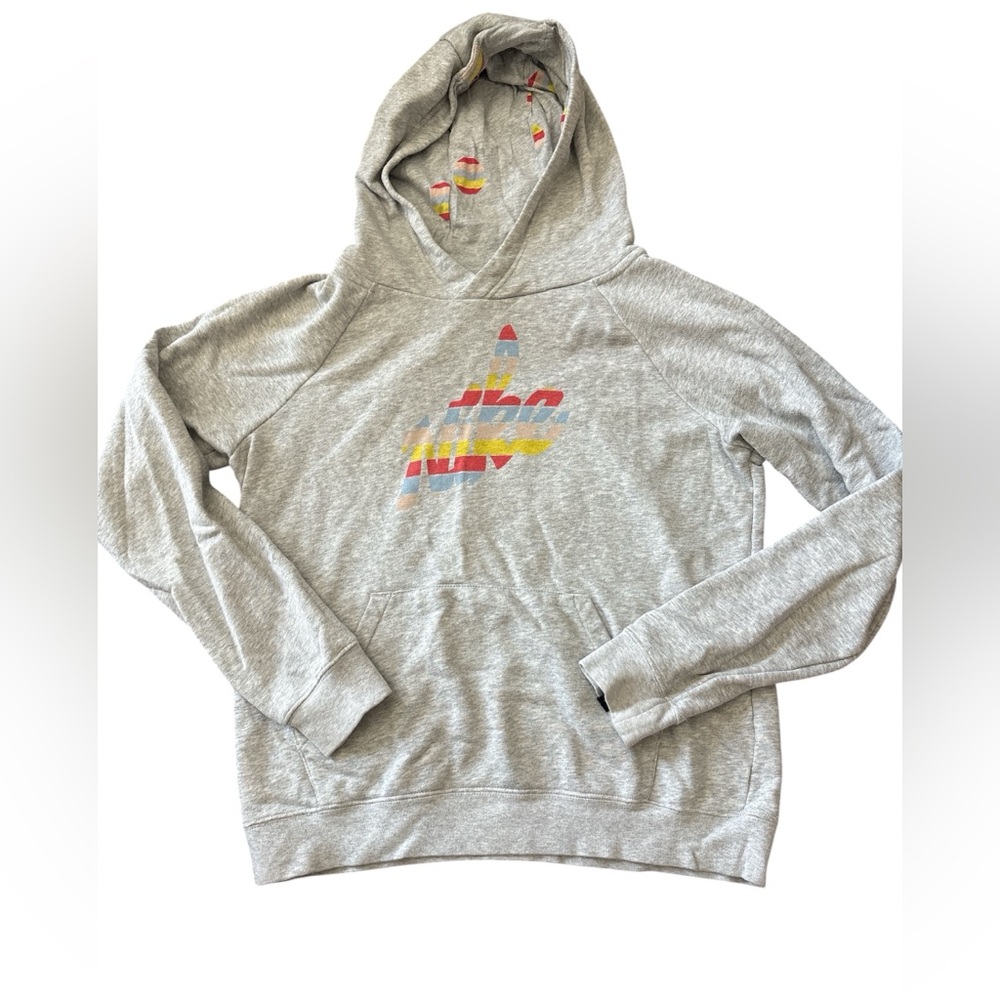 Nike Heather Gray Hoodie with Colorful Striped Logo